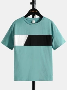 SHEIN Chicos Camiseta de hombros caídos de color combinado - verde menta - Ver 5