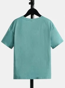 SHEIN Chicos Camiseta de hombros caídos de color combinado - verde menta - Ver 6