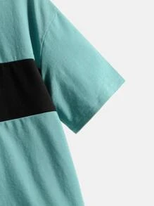 SHEIN Chicos Camiseta de hombros caídos de color combinado - verde menta - Ver 4