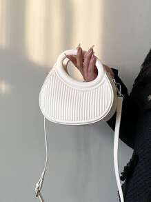 Textured Double Handle Satchel Bag - White - View 5