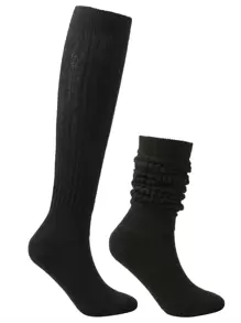 1双女士中筒/及膝宽松袜，纯色保暖袜，舒适 - 黑色 - 查看 3