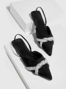 CUCCOO CHICEST 水鑽裝飾露跟平底鞋 - 黑色 - 查看 5