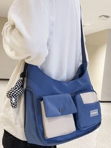 Bolso hobo con diseño de parche de letra con con diseño de dibujos animados - Azul - Ver 5