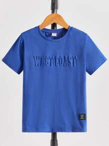 SHEIN Boys Letter Patched Detail Tee - Blue - View 1