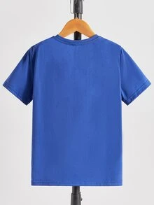 SHEIN Boys Letter Patched Detail Tee - Blue - View 2