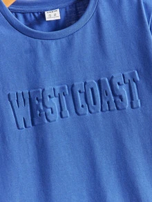 SHEIN Boys Letter Patched Detail Tee - Blue - View 3