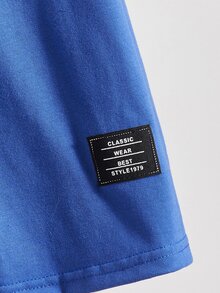 SHEIN Boys Letter Patched Detail Tee - Blue - View 4