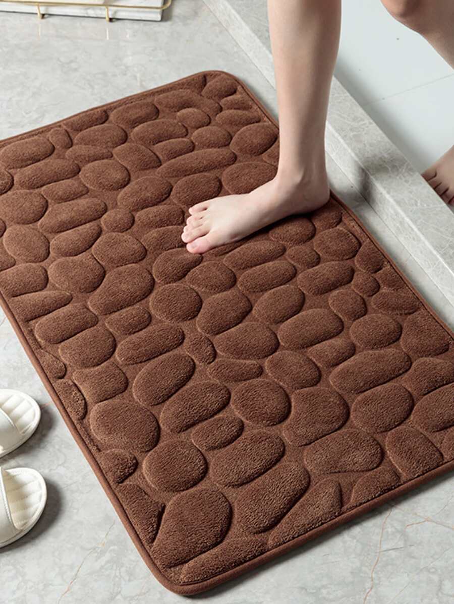 1 tấm thảm nhà tắm Cobblestone Embossed, miếng đệm mút hoạt tính, thảm nhà tắm có thể giặt được, thấm nước nhanh, chống trượt, có thể giặt được, dày, mềm mại và thoải mái dùng để trang trí lối vào phòng tắm - Cà phê nâu - Xem 1