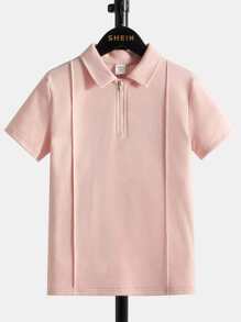SHEIN Boys Quarter Zip Polo Shirt - Baby Pink - View 1
