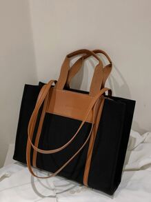 Letter Embossed Shoulder Tote Bag - Multicolor - View 1