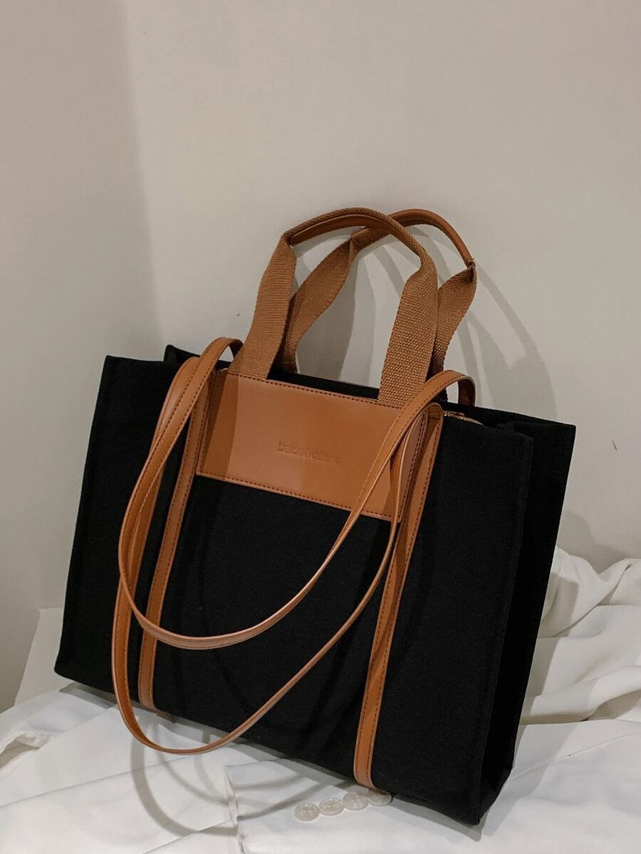 Letter Embossed Shoulder Tote Bag - Multicolor - View 1