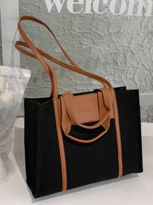 Letter Embossed Shoulder Tote Bag - Multicolor - View 2