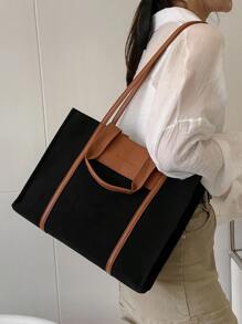 Letter Embossed Shoulder Tote Bag - Multicolor - View 4