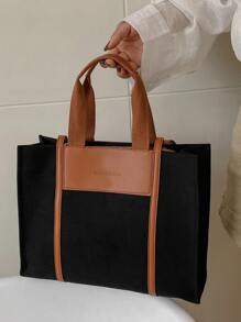 Letter Embossed Shoulder Tote Bag - Multicolor - View 5