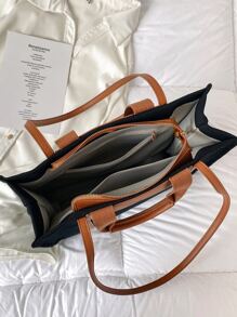 Letter Embossed Shoulder Tote Bag - Multicolor - View 6