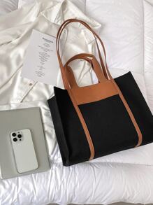 Letter Embossed Shoulder Tote Bag - Multicolor - View 7