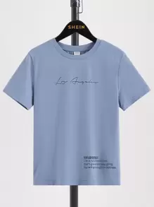 SHEIN Tween Boy Slogan Graphic Tee - Dusty Blue - View 1