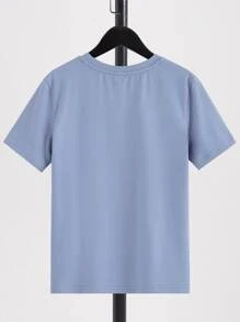 SHEIN Tween Boy Slogan Graphic Tee - Dusty Blue - View 2