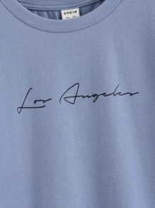 SHEIN Tween Boy Slogan Graphic Tee - Dusty Blue - View 4