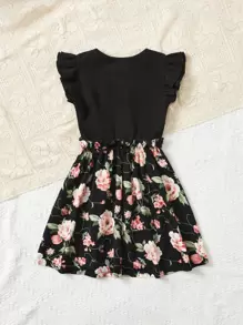 SHEIN Tween Girl Floral Print Ruffle Trim Dress - Multicolor - View 3