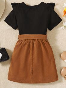 Girls Ruffle Trim Tee & Belted Skirt - Multicolor - View 2