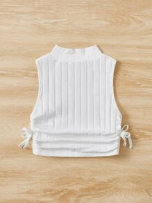 SHEIN Tank Tops & Camis Bé Gái Dây kéo Thắt nút Gân đan màu trơn Giải trí - trắng - Xem 2