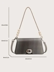 人造珍珠裝飾翻蓋方包 - 淺灰色 - 查看 3