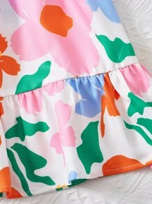 SHEIN 女孩印花荷葉邊吊帶上衣和半身裙 - 彩色 - 查看 3