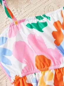 SHEIN 女孩印花荷葉邊吊帶上衣和半身裙 - 彩色 - 查看 4