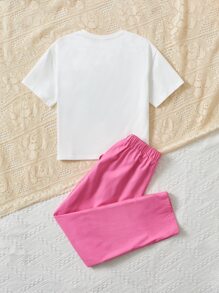 SHEIN 女孩字母和熱帶圖案T恤和褲子 - 彩色 - 查看 2