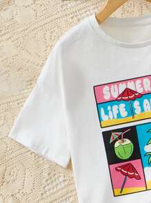 SHEIN 女孩字母和熱帶圖案T恤和褲子 - 彩色 - 查看 3