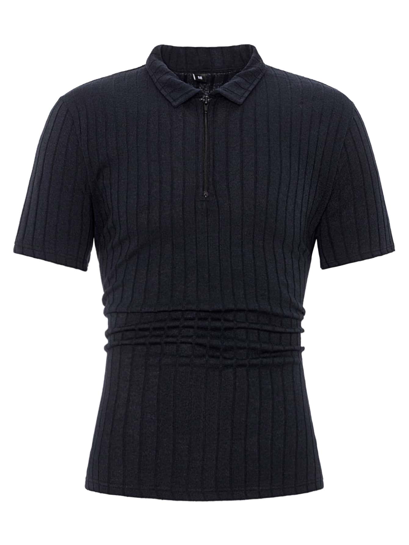 RueChic Men Ribbed Knit Quarter Zip Polo Shirt - Navy Blue - View 1