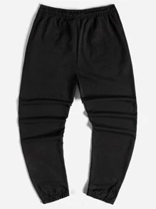 RueChic Men Letter Graphic Drawstring Waist Trousers - Black - View 2