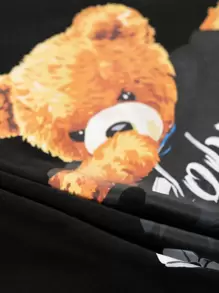 RueChic Camiseta casual de manga corta con cuello redondo y estampado de oso de dibujos animados para hombre - Negro - Ver 4