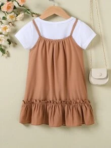 Niñas Camiseta unicolor & Vestido de tirantes bajo con fruncido - Multicolor - Ver 2