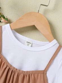 Niñas Camiseta unicolor & Vestido de tirantes bajo con fruncido - Multicolor - Ver 3