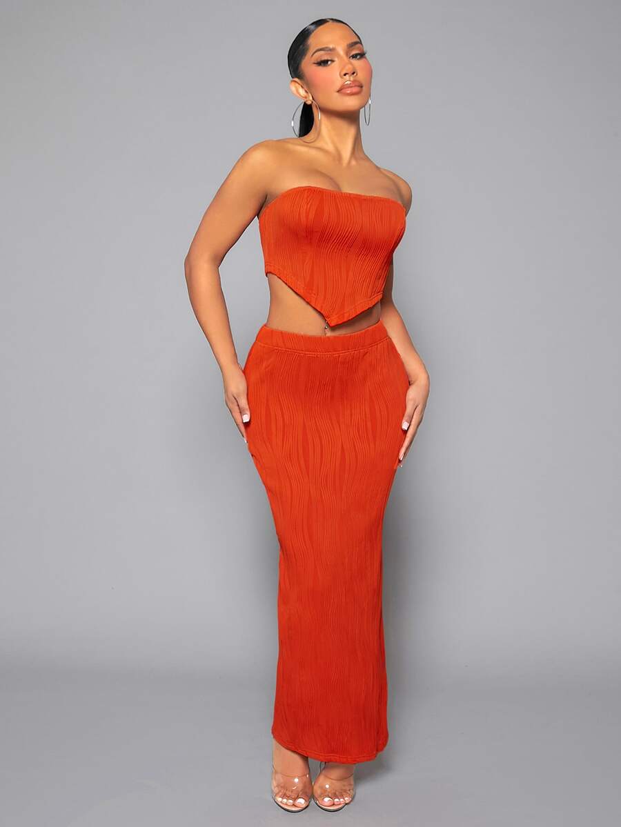 SHEIN SXY 素色頭巾下擺短款抹胸上衣和鉛筆裙