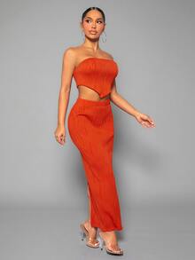 SHEIN SXY 素色頭巾下擺短款抹胸上衣和鉛筆裙