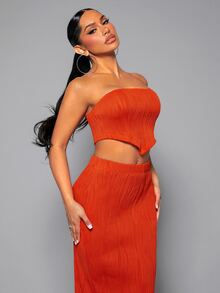 SHEIN SXY 素色頭巾下擺短款抹胸上衣和鉛筆裙