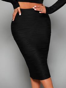 SHEIN SXY Chân váy bút chì xẻ lưng rắn - màu đen - Xem 1