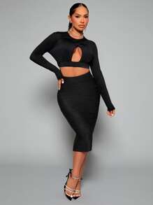 SHEIN SXY Chân váy bút chì xẻ lưng rắn - màu đen - Xem 4