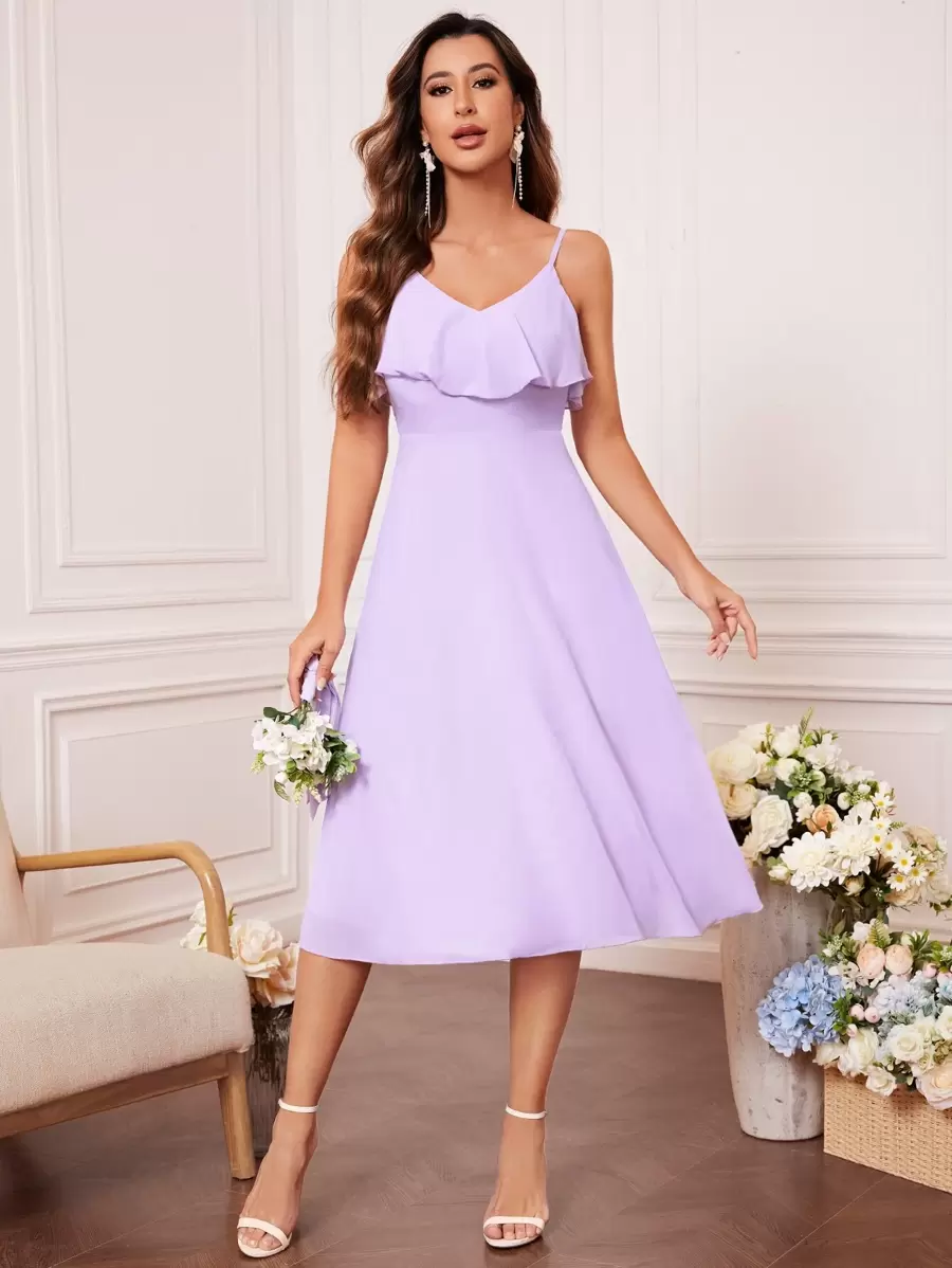 荷葉邊吊帶裙伴娘禮服 - 淡紫色 - 查看 1