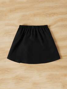 SHEIN Girls Button Front Pleated Detail Skirt - Black - View 2