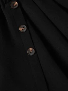 SHEIN Girls Button Front Pleated Detail Skirt - Black - View 4