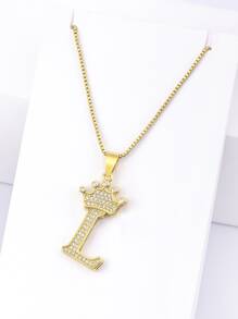 chiếc Vương Miện Đính Đá Cubic Zirconia & Vòng Cổ Chữ Cái - Vàng - Xem 6