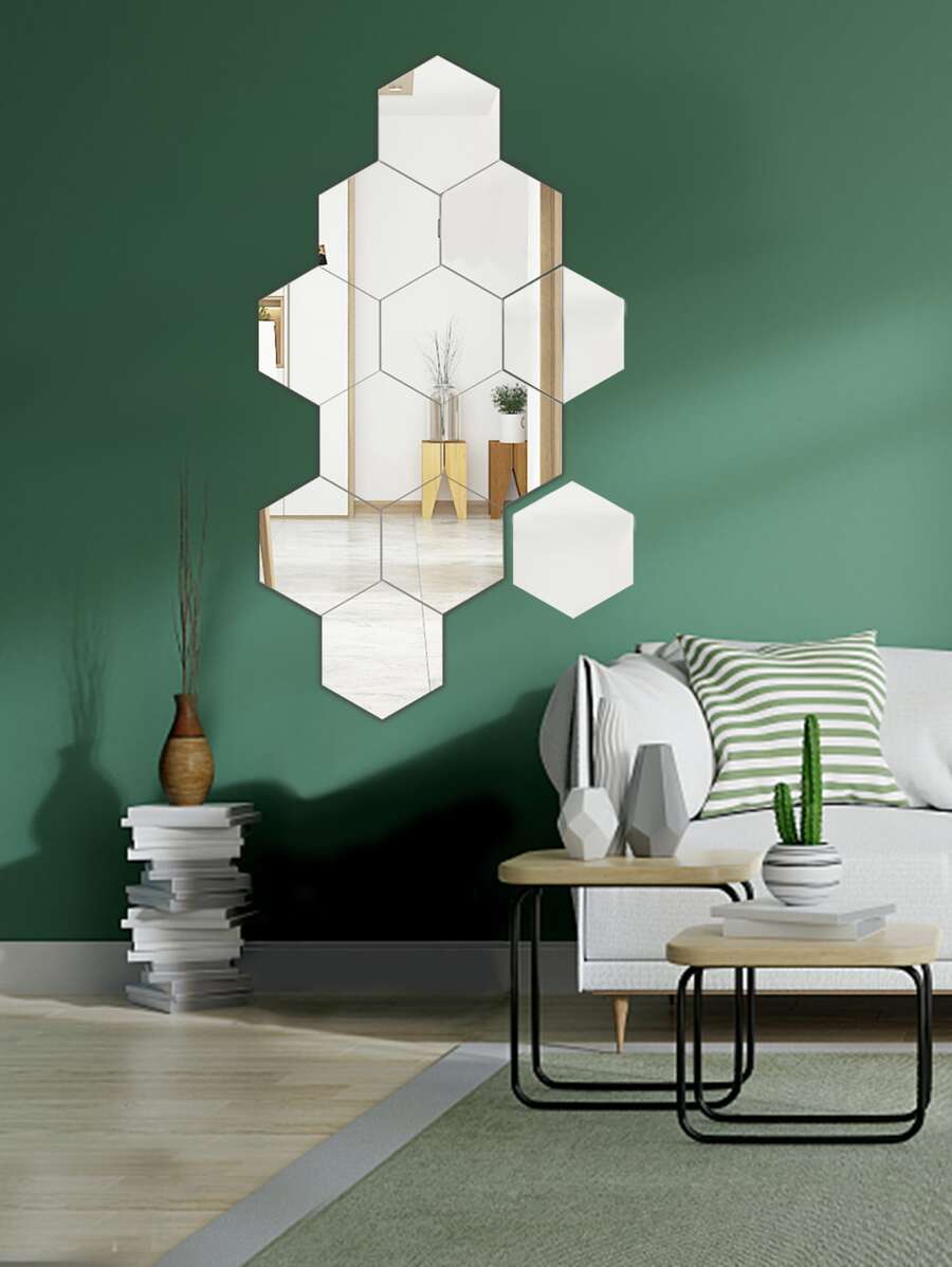 12pcs Mirror Wall Stickers, Hexagon Wall Art Stickers, DIY Household