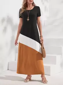 SHEIN LUNE فستان تي شيرت ألوان متجانسة - متعدد الألوان - مشاهدة 1