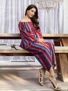 Modelyn Off Shoulder Striped Top & Skirt - Multicolor - View 1