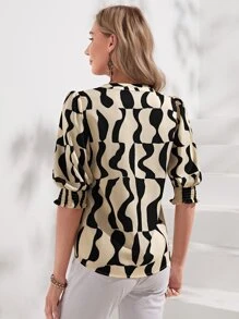 EMERY ROSE Allover Print Notched Neckline Puff Sleeve Blouse - Multicolor - View 2