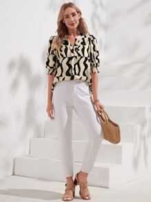 EMERY ROSE Allover Print Notched Neckline Puff Sleeve Blouse - Multicolor - View 4